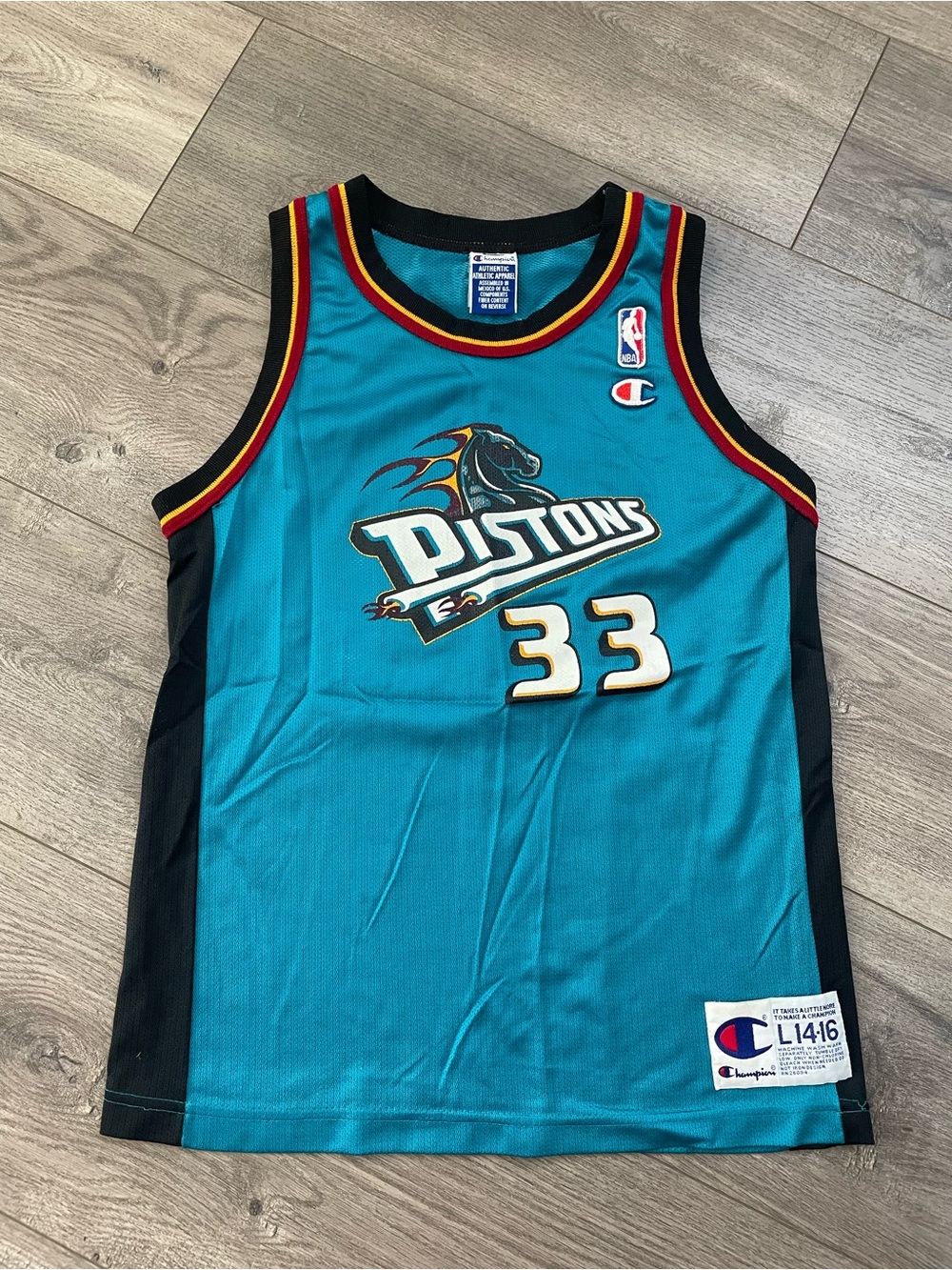 Champion Teal and Black Detroit Pistons Grant Hill #33 Basketball Jersey